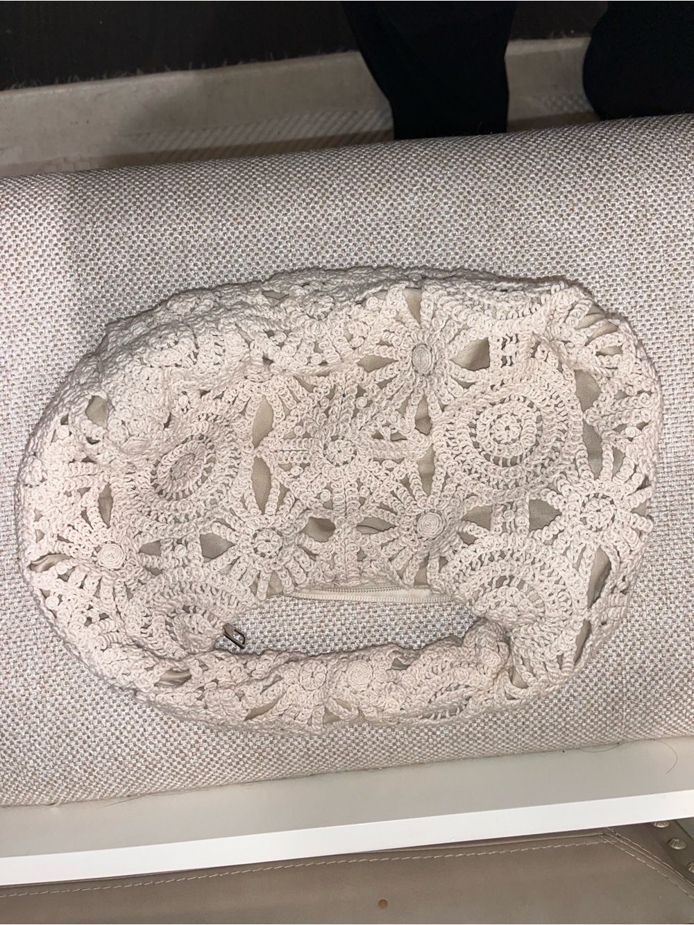 Crochet Floral Clutch Bag in Cream